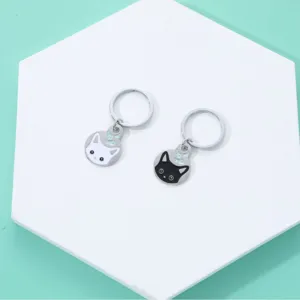 Cartoon Cat And Fish Metal Keychain Round Enamel Bee Flower Pattern Zinc Alloy Stainless Steel Car Key Ring Gift For Women