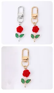 Alloy Rose Flower Keychain Cute Bag Charm Pendant Gift Metal Key Ring Accessories
