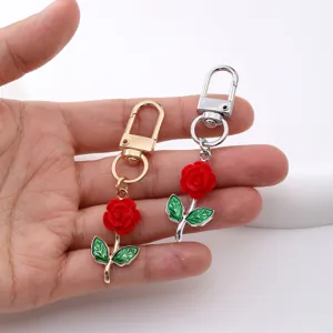 Alloy rose flower keychain cute bag pendant accessory gift stylish metal key chain ring