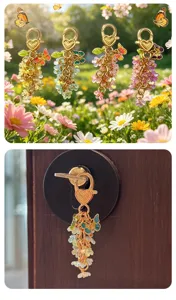 Magnifique porte-clés papillon et fleur, charmant accessoire de sac et cadeau tendance.