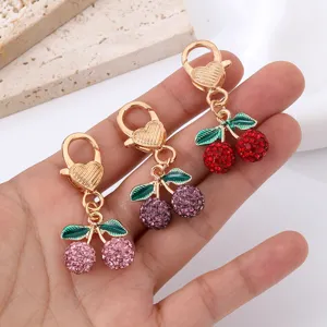 Rhinestone cherry keychain car pendant sparkling crystal fruit bag charm for women gifts