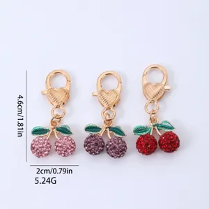 Sparkling Rhinestone Cherry Keychain Cute Car Bag Pendant Metal Key Ring Charm Gift