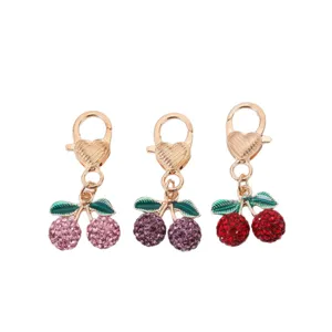 Rhinestone cherry keychain cute metal bag pendant sparkling crystal car key ring gift