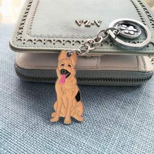 German Shepherd metal keychain cute dog bag pendant creative key ring charm accessory for women