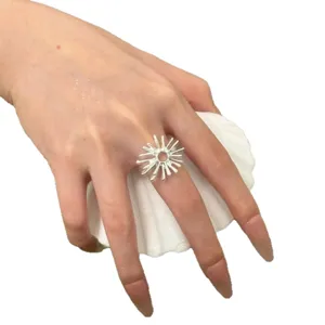 Silberner Sonnenstrahl Ring für Damen, minimalistischer Urlaubsstil Schmuckstück.