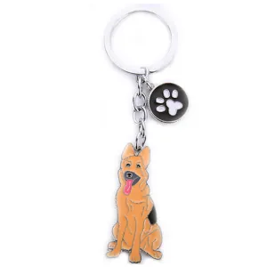 Cute German Shepherd metal keychain and bag pendant, creative dog key ring accessory for pet lovers.