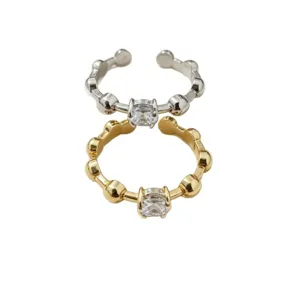 Verstellbare Perlen-Offene Ringe mit funkelndem Zirkon in Gold und Silber Dual-Farben.