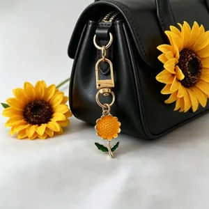Sunflower enamel keychain cute bag charm accessory summer fashion gift pendant metal keyring chic