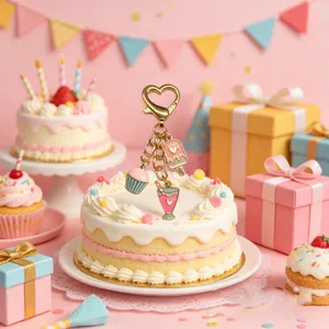 Porte-clés gâteau glace mignon avec fermoir cœur, accessoire de sac style doux vue détaillée.