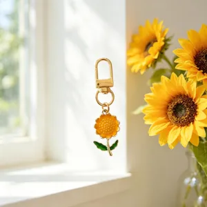 Cute Alloy Enamel Daisy Flower Keychain Double Sided Sunflower Bag Pendant Minimalist Key Ring For Graduation Birthday Party Favors Gifts