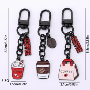 Bonito juego de llaveros de metal con tema de café elegante y hermoso colgante de bolso.
