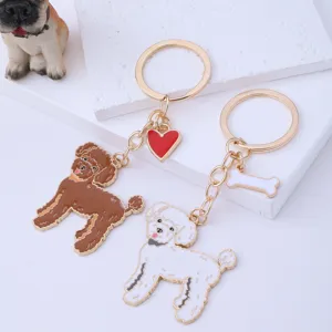 Cute Cartoon Teddy Dog Keychain Metal Enamel Puppy Key Ring Car Bag Charm Pendant Heart Bone Decorative Holiday Gift Ornament