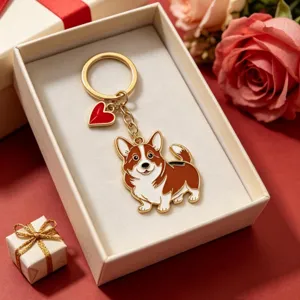Portachiavi Corgi ciondolo cane carino metallo borsa con cuore rosso in scatola regalo principale