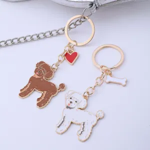 Cute cartoon poodle dog keychain metal bag pendant lovely animal keyring accessory gift