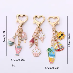 Porte-cles creme glacee ete joli gateau voilier pendentif cadeau metal decoration vue principale