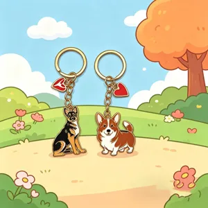 Set di portachiavi per cani con ciondoli in lega di pastore tedesco e corgi con cuore.