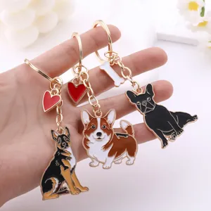 Set di portachiavi per cani carini pastore tedesco corgi bulldog francese metallo