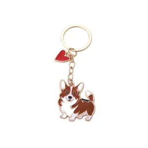Portachiavi Corgi carino con ciondolo cuore rosso in metallo per borsa vista principale