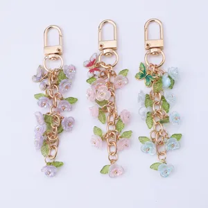 Floral butterfly metal keychain cute bag charm fresh style fashion accessory for women keys