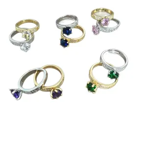Gold silber zweifarbige mikro pave zirkon verstellbare ringe mehrfarbige kristall schmuck
