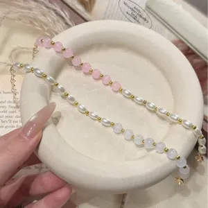 Originelles neues chinesisches Chalcedon Perlen Armband sanftes Nischen Design Gold