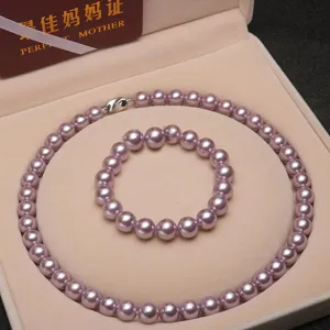 Vintage Lavendel Künstliche Perle Halskette Armband Set Handgeperlt Rund Hochglanz Halsschmuck Für Damen Mode Pendler Accessoires