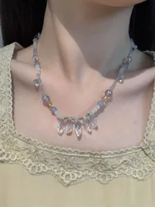 Gletscher Tropfen Kristall Choker Halskette mit hellblauen Chalcedon und Citrin handgemachten Perlen
