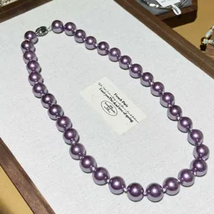 Helllila Perlen Halskette Set Imitation rund Hochglanz elegantes Schmuck Geschenk für Damen