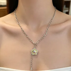 Y2K Strass Stern Anhänger Quaste Halskette schicke silberne Kette Schlüsselbein Schmuck