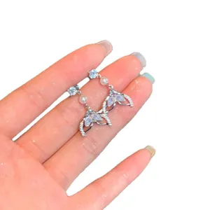 Sommer Eisblau Glitzer Meerjungfrau Schwanz Perle Ohrringe Damen Nische Urlaub Schmuck