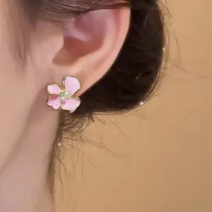 Schicke rosa Blumen Perlen Ohrringe, elegante blumige Ohrstecker für den süßen Sommer Alltag.