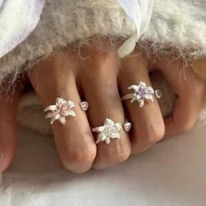 Silber Lilie Blume Offener Ring Nischen Design Süßer Stil Verstellbarer Finger Schmuck für Frauen