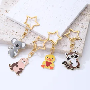 Cute cartoon animal keychain set with koala otter duck and raccoon star clasps