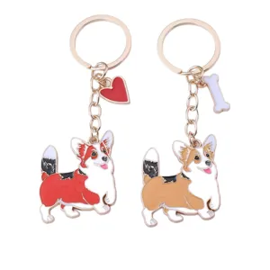 Cute Corgi Metal Keychain Enamel Dog Keyring Bag Pendant Cartoon Animal Accessories