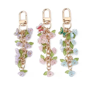 Fresh Metal Resin Gardenia Butterfly Keychain Cute Fashion Bag Charm Flower Tassel Hanging Ornament For Gift Women Accessories
