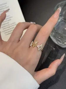 Anillo de estrella con circonita dorado abierto ajustable joyeria de moda para mujer
