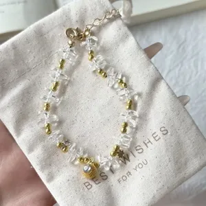 Minimalistisches Naturstein Klar Kristallsplitter Perlenarmband Mit Goldperlen Strassanhänger Vintage Luxus Armband Für Damen Schmuck Geschenk