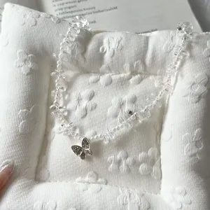 Kristall Perlenkette mit funkelndem Strass Schmetterling Anhänger Damen elegante Halskette