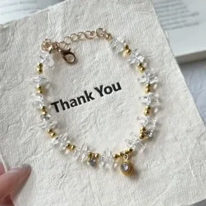 Klares Kristallperlen Armband mit Goldperlen und Strass Anhänger minimalistischer Schmuck