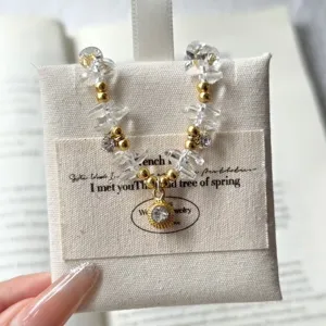 Klares Kristall kleine Goldperlen Armband Vintage runder Diamant Anhänger minimalistisch