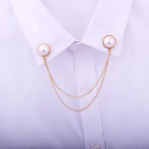Minimalistische Perlen Kragen Kette Hemd Brosche vielseitige doppelte Quaste fur Damen