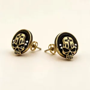 Vintage Retro Gold Totenkopf Kreuz Ohrstecker für Damen Herren Streetwear Schmuck Ansicht