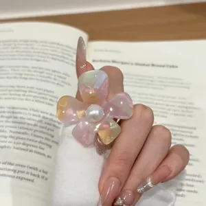 Acryl irisierende Blume Perle Ring Mode vielseitiger schöner Schmuck Damen Accessoire