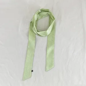 Light green satin long ribbon scarf for hair band, neckwear or bag accessory decor.
