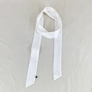 White wavy narrow long ribbon, chic hair tie or neck scarf, minimalist daily accessory.