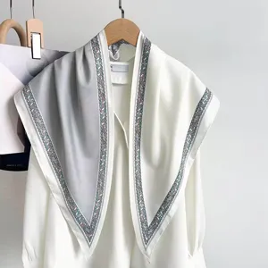 Retro Minimalist Striped Satin Large Triangle Scarf Shawl Polyester Printed Neck Scarf For Women Fashion Hijab Wrap Accessories