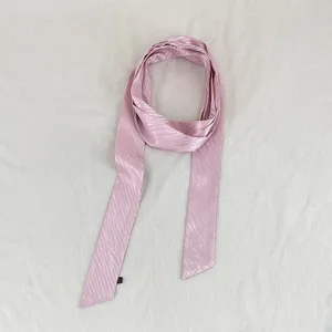 Pink wavy thin long ribbon scarf, silky texture, versatile hair tie and neck accessory.