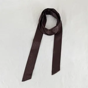Elegant dark brown skinny twilly ribbon scarf for women stylish neck accessory bag handle wrap