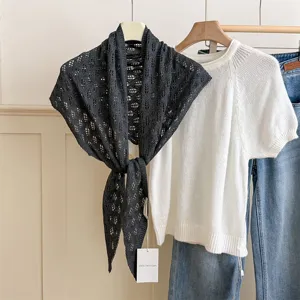 Dark grey hollow-knit triangular scarf women's spring summer fashion versatile neck scarf.