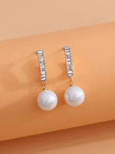 Elegante Baguette Zirkon Perle Ohrringe, schicker goldschmuck fuer den taeglichen gebrauch.